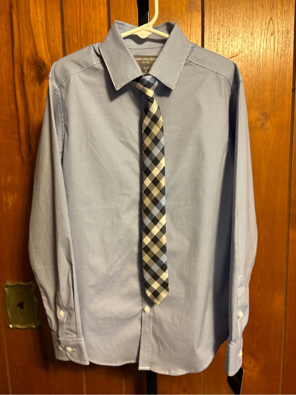 Van Heusen Light Blue Micro-Check Dress Shirt